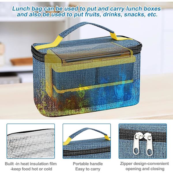 1400 ml Lunchbox med 3 fack (blå) - 2-lagers Bentobox med
