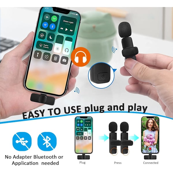 Profesjonell Trådløs Lavalier Lapel Mikrofon for iPhone, iPad - Trådløs Omnistereo Kondensatoropptaksmikrofon
