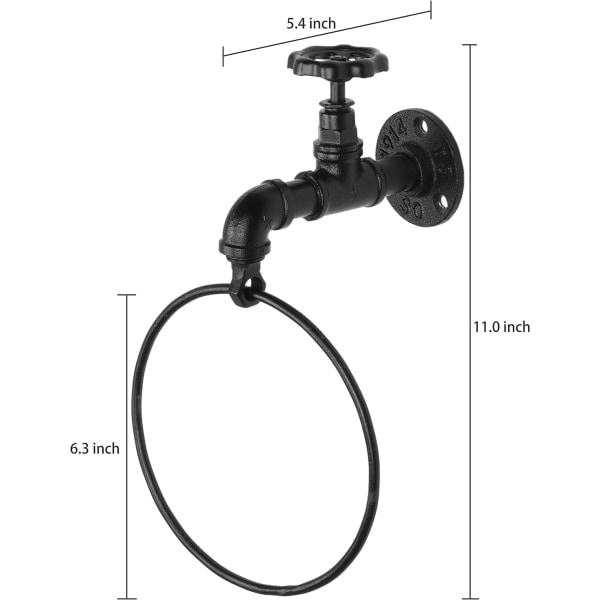 Vægmonteret Rustik Industriel Hane Design Sort Metal Servietring