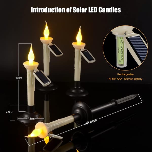 Solcelled Taperlys med Holdere, 4 Pakker Vanntett Oppladbare
