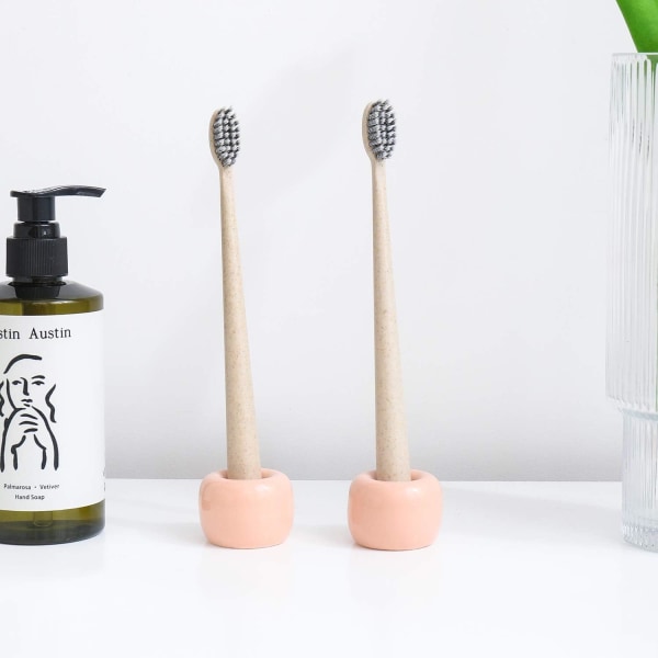 Set med 2 Mini handgjorda keramiska tandborsthållare för badrum