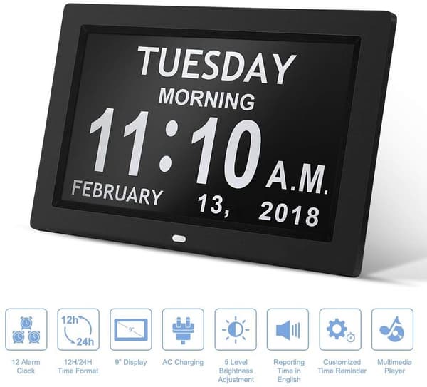 Digital Kalender med Billedramme (9 tommer Sort) - Auto