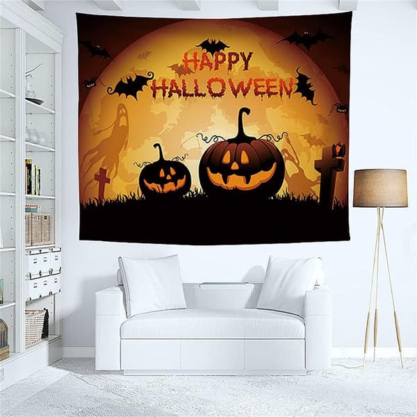 Halloween-vävnader för sovrummet med häxor, fladdermöss och pumpor