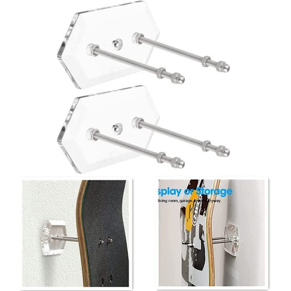 2 stycken transparenta skateboardväggmonterade skateboardställ