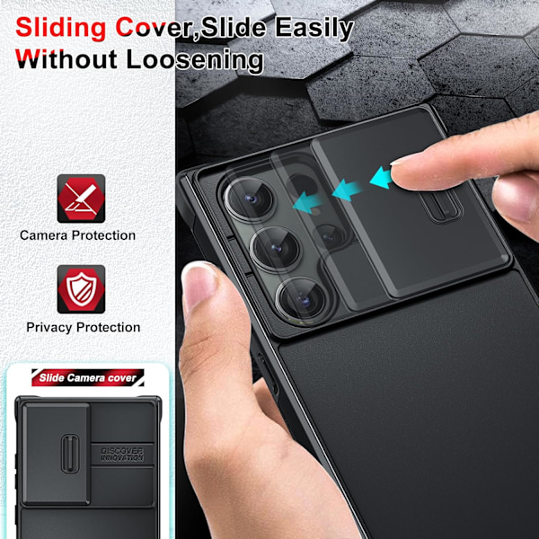 Fodral för Samsung Galaxy S23 Ultra 5G 6.8\" (INTE för Samsung S23/S23 Plus), Glidande Kameraskyddande Hård PC Silikon Stötskyddande Bumper Case för Samsung S23 Ultra, Svart