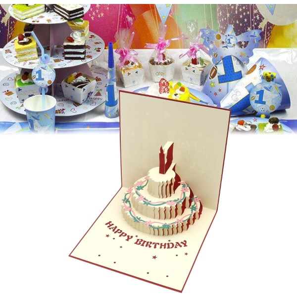 1 kpl Pop Up 3D Syntymäpäiväkakkukortti Popup-tervehdyskortti