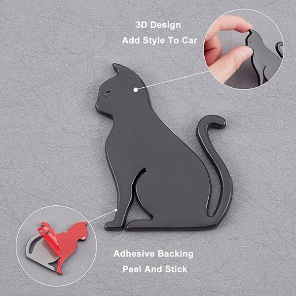 2-pack 3D katt-bilsdekaler, zinklegering kattdekaler, rolig katt