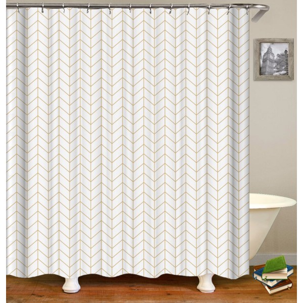Gullfarget Geometrisk Dusjforheng 180 x 180 cm (71 x 71 tommer) for
