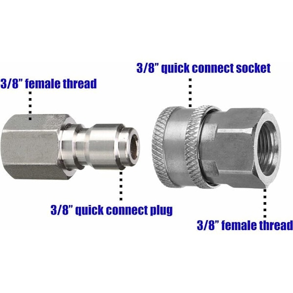 2 stk. trykvaskeadapter sæt, 3/8 tommer hurtigkoblingssæt, hun