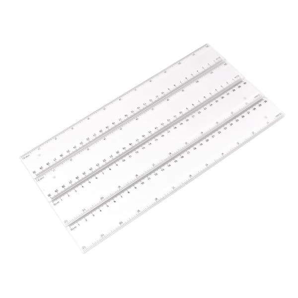 En 30 cm tjock och breddad frostad transparent plastlinjal,