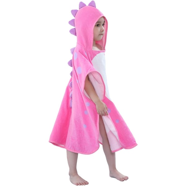 Børne Dinosaur Strandponcho (Pink, 2-4 År, 55*115cm), Med Hætte