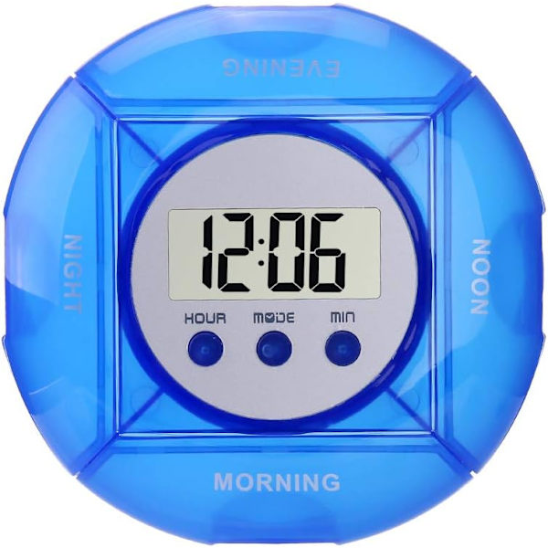 1 stk. (Blå) Pilleboks Timer, Pilleboks med Alarm 5 Alarmure,
