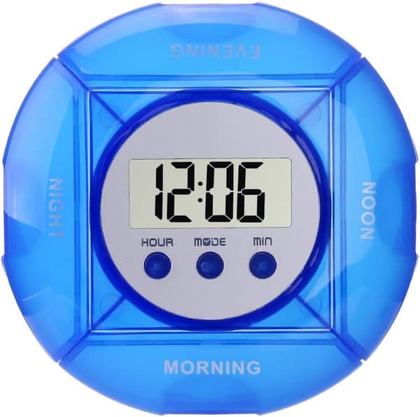 1 stycke (blå) Pillbox Timer, Pillbox med Alarm 5 Alarmklockor,