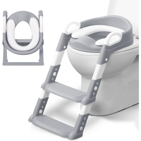 Justerbar potte stige sæde til toilet træning med trin, håndtag