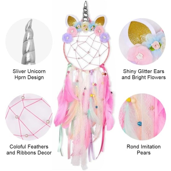 LED Unicorn Dream Catcher, dekoration för flickor i sovrummet Handgjord
