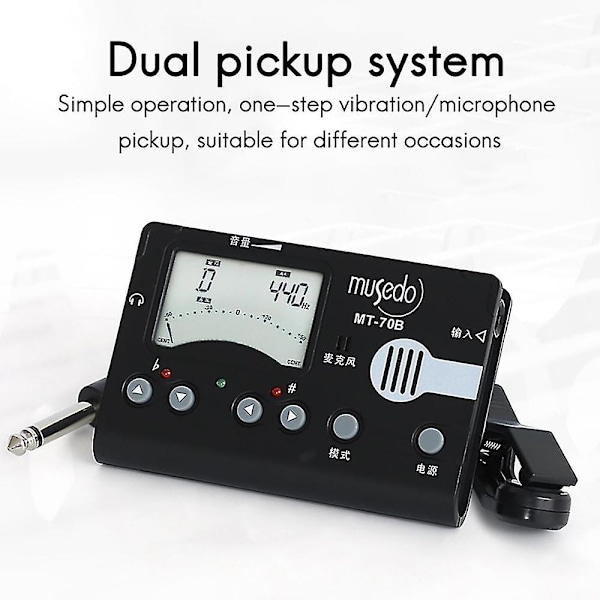 Mt-70b Tuner Med Clip-on Pickup & Indbygget Mikrofon Elektronisk