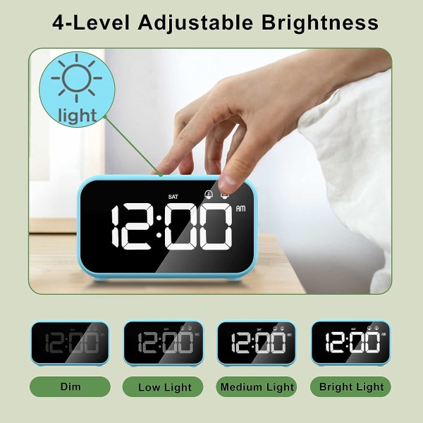 LED Digital Vekkerklokke med Snooze-funksjon, 2 alarmer, 12/24H