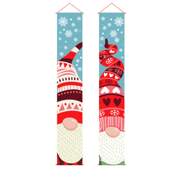1 par julhusdörrar dekorerade med flaggor, stickade