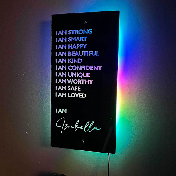 Led-personifierad affirmationspegel Led-ljus Jag är smart Jag är vacker Jag är glad Jag är självsäker Tjejer Kvinnor Tonåring Citat Inspirerande...