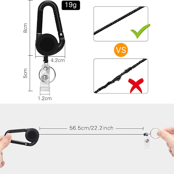 3-pack utdragbara nyckelringar - Robust nyckelringsbältesklämma