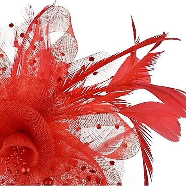 Punainen Fascinator Hat Feather Wedding Ladies Day Headband ja Clip Cocktail Tea Party Hat tytöille ja naisille