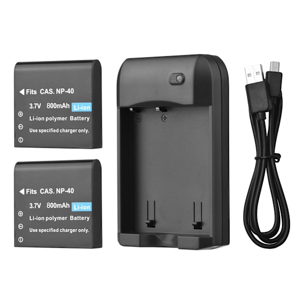 NP-40 batteri med LED-indikatorlampa + 2 st NP-40 batterier 3,7
