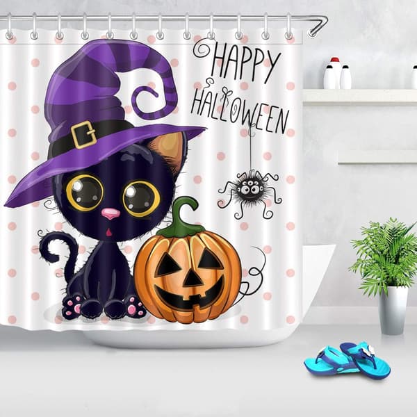 Halloween Pumpa Duschdraperi Set 72\" x 72\" Cartoon Cat