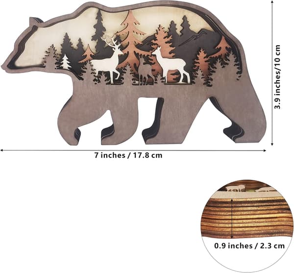 3D Trä-Lantgård Björnar Väggdekor med Skogsdjur Statyer