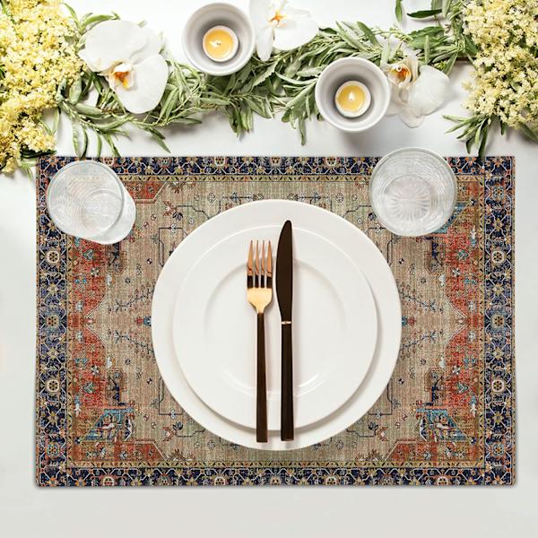 Aztek Terracotta Boho-dukningsunderlägg Set om 4 Vintage Persisk Rost Ret