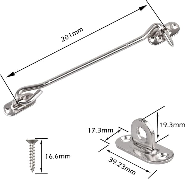 2-pack 20 cm Kabin Krokar och Rostfritt Stål Ögla Platta, Dörr