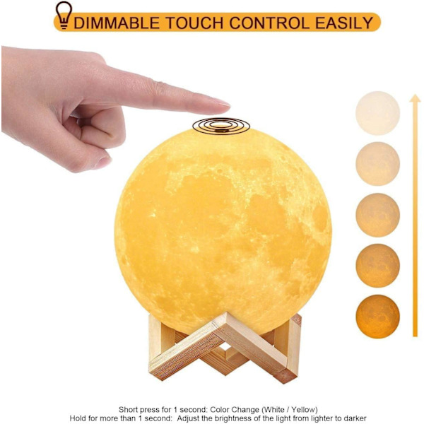1 stk (15 cm) 3D Månelampe, LED nattlys dekorativ lampe med