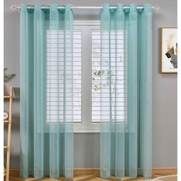 Sæt af 2 150x250cm (Hvid) Grå Voile Gardiner i Linneffekt - Øje