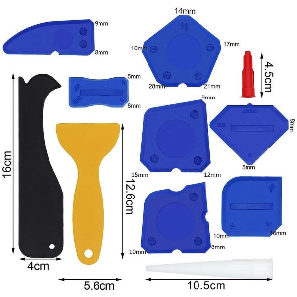 Silikonfugeverktøysett: 12 deler silikonfugeverktøy, fugemasse-skrape, fugemasse-fjerner, fugemasse-dyse og fugemasse-plugger