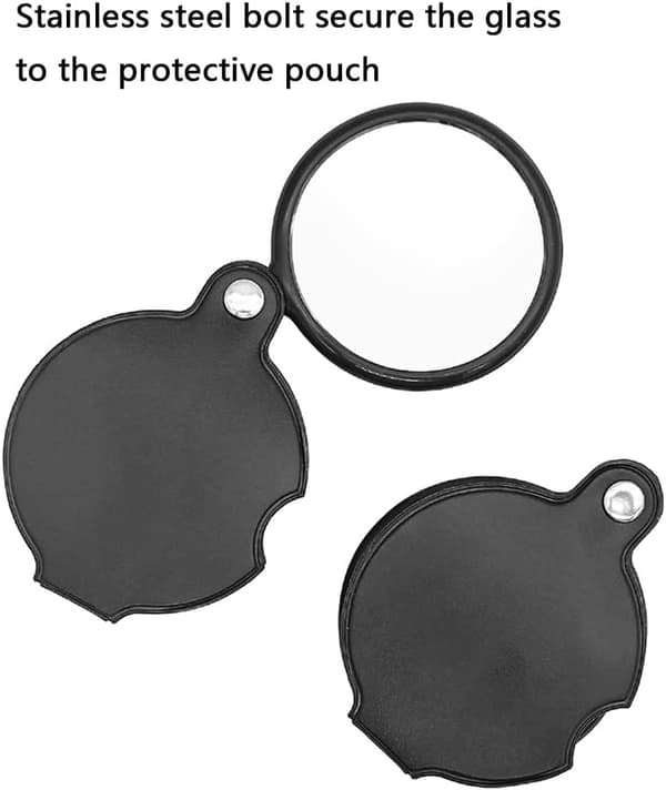 3 stk. Mini Foldbar Lommeforstørrelsesglas 5X Optisk Glas med Læder