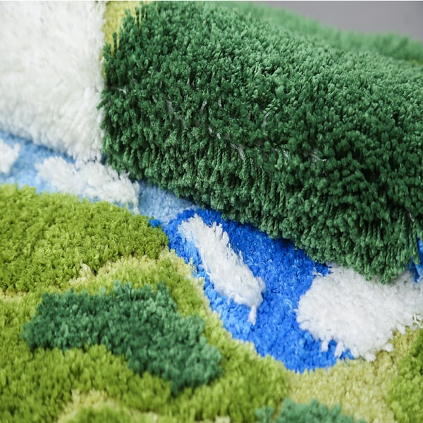 Moss badrumsmatta, 3D rolig toalettmatta halkfri, grön lurvig duschmatta, extra mjuk och tjock, maskintvättbar, absorberande matta för badrum löpare vardagsrumsgolvdekor