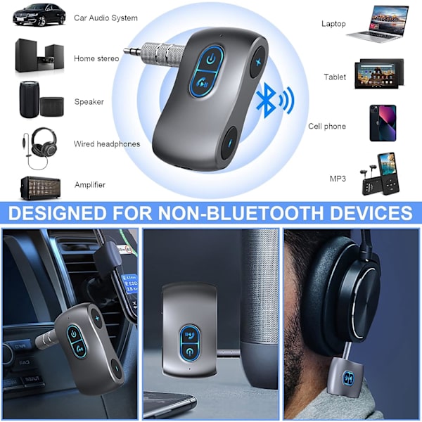 Bluetooth-mottaker, 3,5 mm trådløs Bluetooth 5.0 Aux