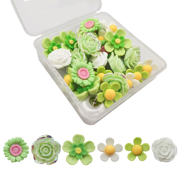 30 st grön hartsblomma söta tumnaglar, I-formade naglar, vägg