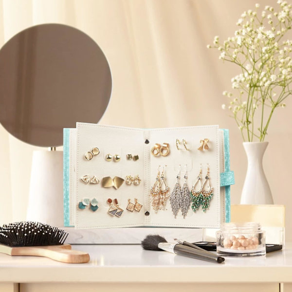 Ørering Organizer Bog Design Ørering Holder Rejse Smykke Opbevaring Etui Bakke Holder, Kan Holde 42 Par (blå)