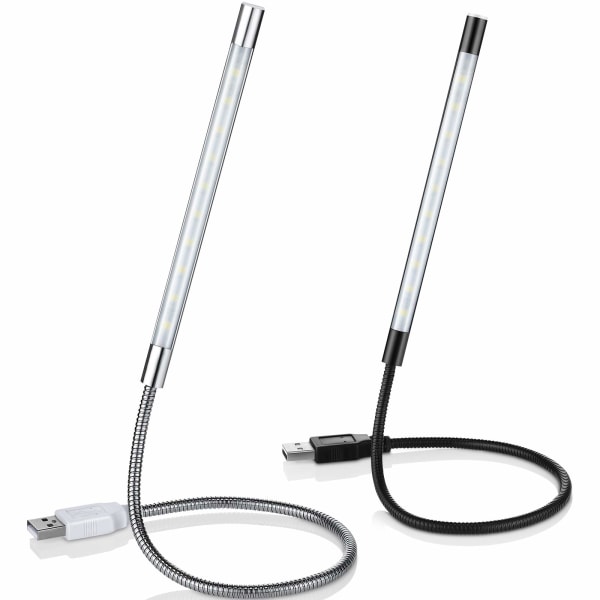 2 USB LED Svanehalslamper for lesing (svart, sølv)