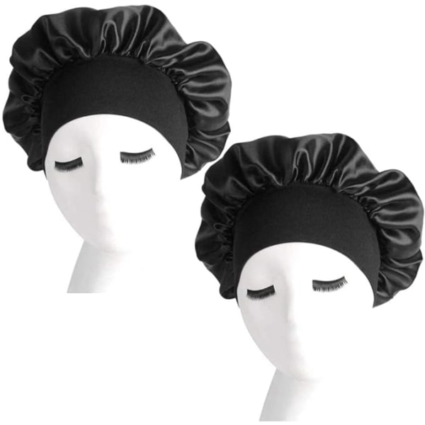 2-delt sett med svarte løse stramme hatter, silkemyke elastiske hatter,