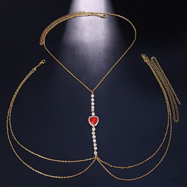 1 stk Rød Diamant Sethain Rhinestone Brystkjede Gull Krystall