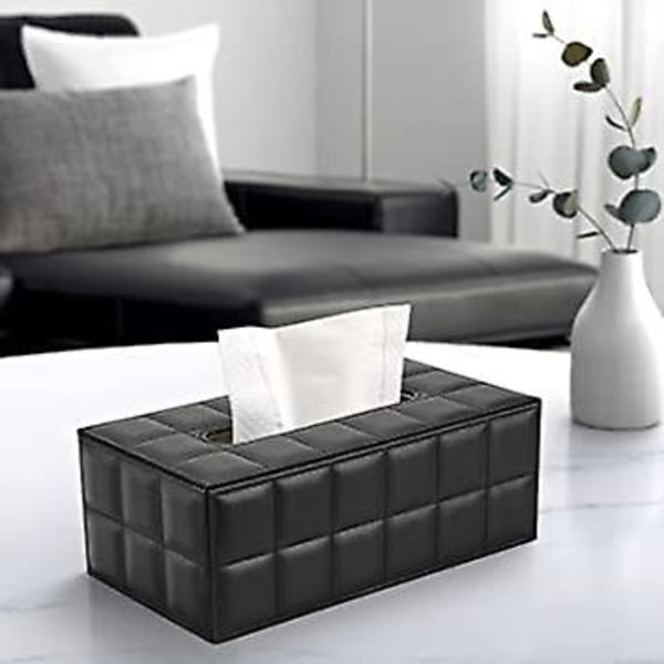 (Noir) Bote  Mouchoir Rectangulaire en Cuir