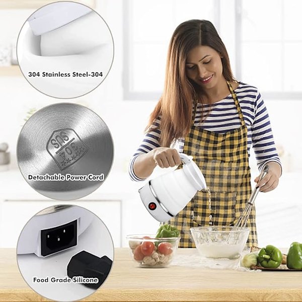 Foldbar Vannkoker 0,6L Silikon Reise Vannkoker Foldbar Elektrisk