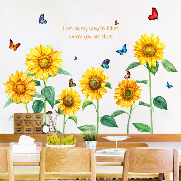 decalmile Sunflower Butterfly Wall Stickers Garden Flower Wall