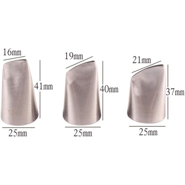 3 stk Austin Rose Pastry Tips, Rustfritt Stål Blomsterblad Tips