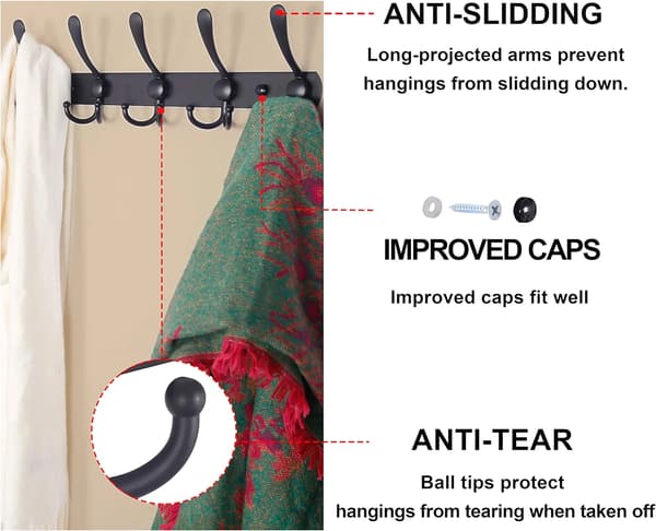2-pack väggmonterade klädställningar - 5 trippelkrokar, kraftiga