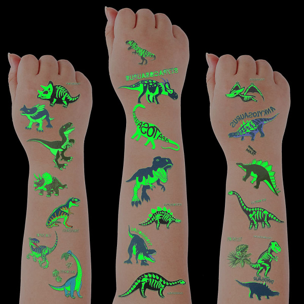 Dinosaur-tatoveringer for barnfest, gløder i mørket
