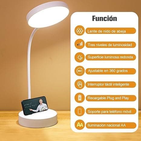LED skrivebordslampe, USB-oppladbare øyevennlige skrivebordslamper, berøringsdemping, 3 lysmoduser