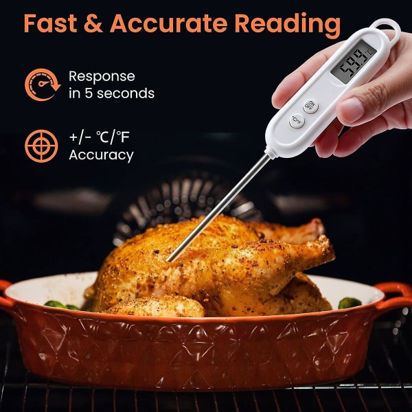 Køkkentermometer, Madlavningstermometer til LCD og øjeblikkelig aflæsning, Velegnet til grillning/madlavning/friturestegning (batteri inkluderet)