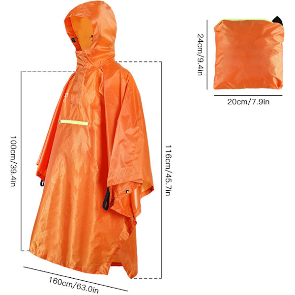 Regnkappa för män och kvinnor, vattentätt regnkläder med reflex, regnponcho med reflexremsa, Modell: Svart - Svart